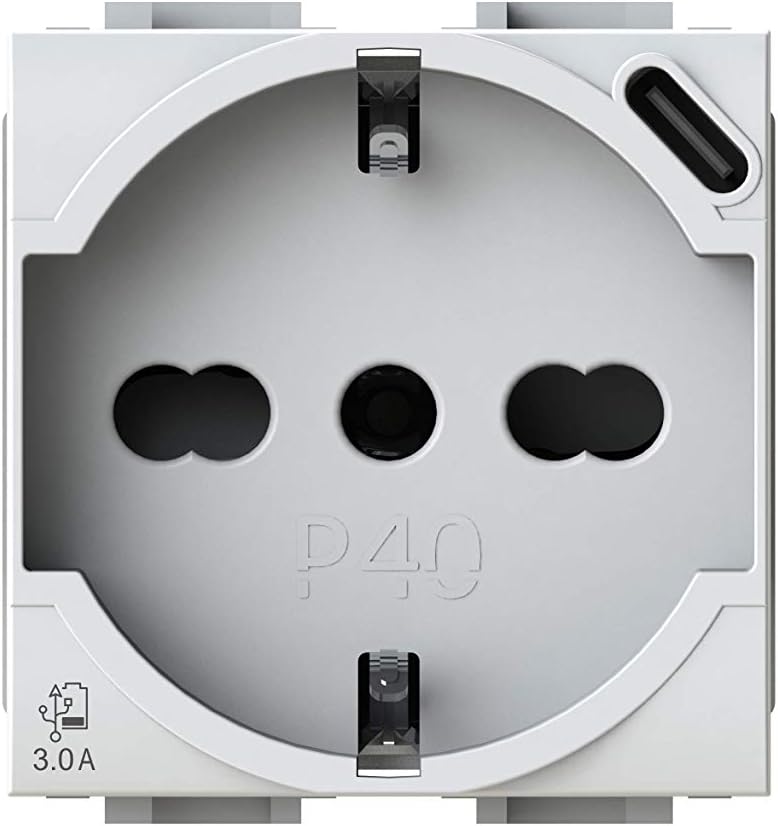 4box P40 USB 3.0, Schukostecker mit USB-C, kompatibel mit Bticino LivingLight, Weiss