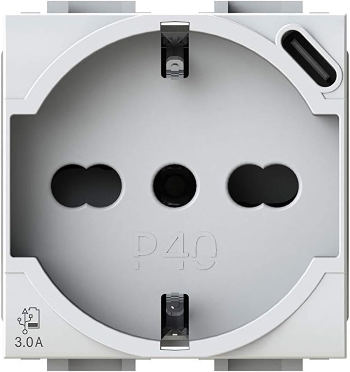 4box P40 USB 3.0, Schukostecker mit USB-C, kompatibel mit Bticino LivingLight, Weiss