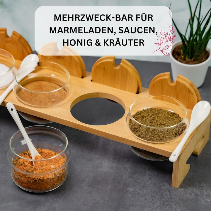 Westmark Marmeladenbar/Gewürzregal, Set 13-tlg., 1 Ständer + 4 Gläser + 4 Deckel + 4 Löffel, Breite: