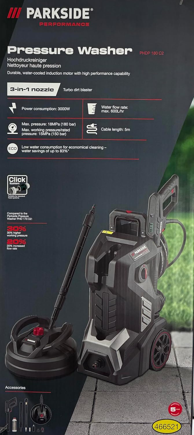 HEADNMORE® Bundle - Parkside Performance® Hochdruckreiniger PHDP 180 mit 3in1 Düse 600 l/h +Schlüsse