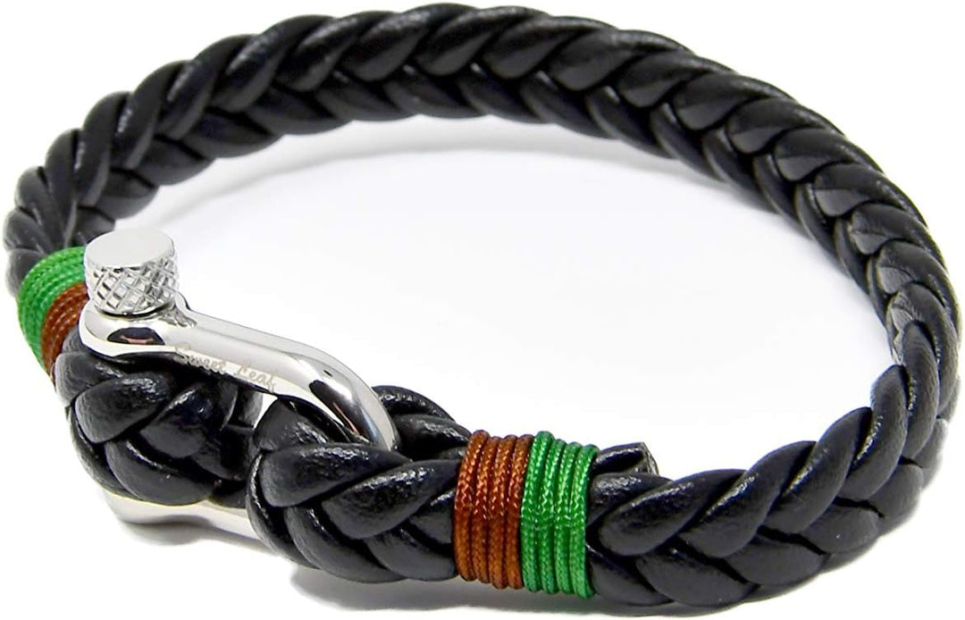 Leder Armband Schwarz für Herren - Handgefertigt - Hochwertiges Echtes leder - Silberpolierter Edels