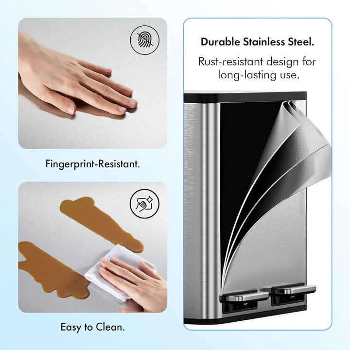 VonHaus Mülleimer Küche 2 Fächer, 30L Recycling Mülltrennsystem – Abfalleimer Biomüll, Rutschfester