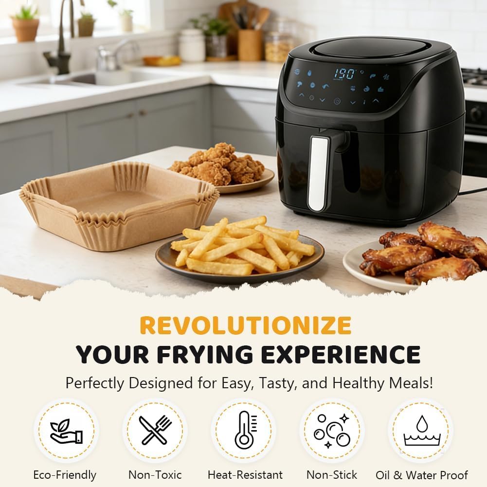 120 Stück Airfryer Backpapier für Russell Hobbs Heissluftfritteuse 4L, 18x18cm Heissluftfritteuse Ba
