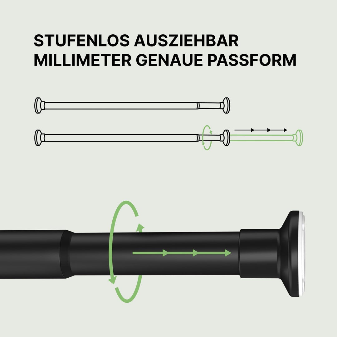 Gardinenstange ohne Bohren - Matt Schwarz, Ø 25 mm - Teleskopstange Vorhang - Duschstange zum Klemme