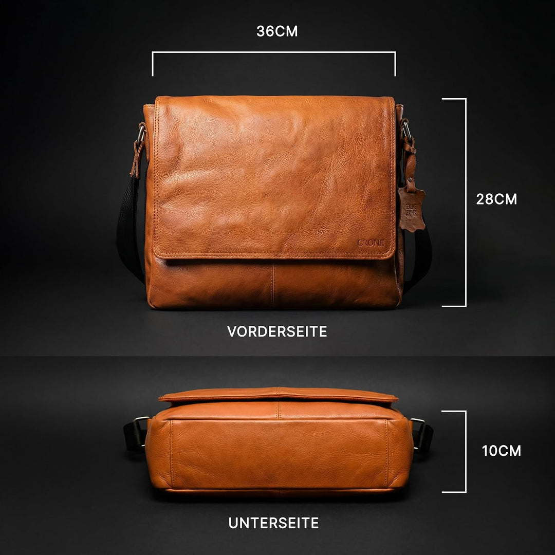 Crone Hamburg Leder Laptoptasche, Business Tasche aus Echtleder, Aktentasche, Arbeitstasche, Umhänge