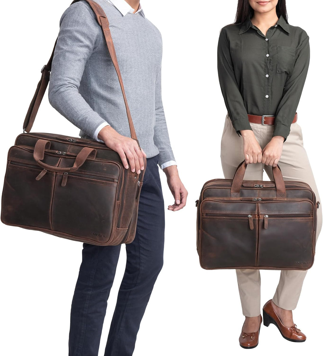 STILORD Gigantus XXL Aktentasche Leder Laptoptasche 17,3 Zoll bis 19 Zoll Sehr Grosse Umhängetasche