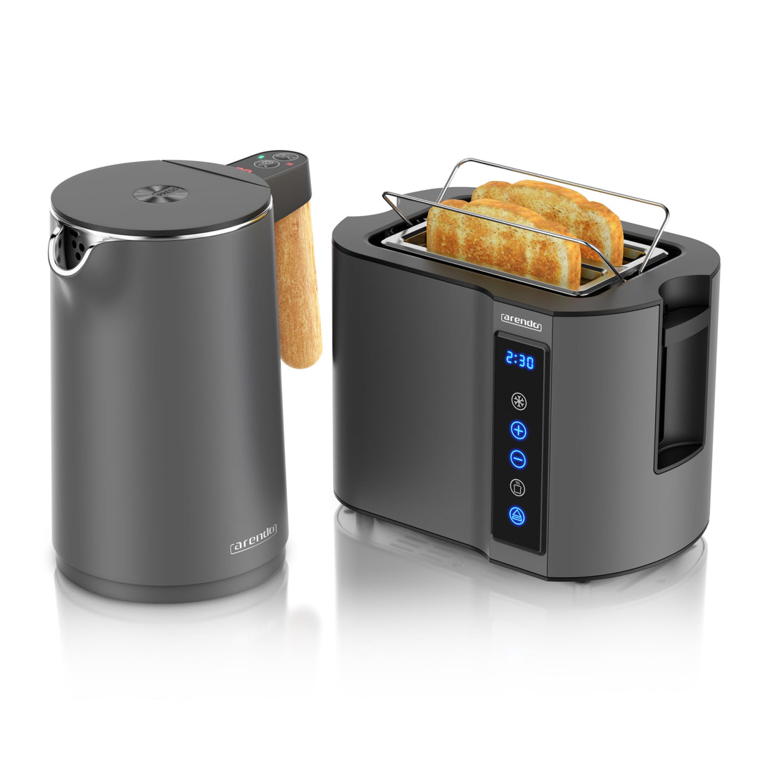 Arendo - Wasserkocher Toaster SET - Edelstahl - Wasserkocher mit Temrpatureinstellung - 45-100 Grad