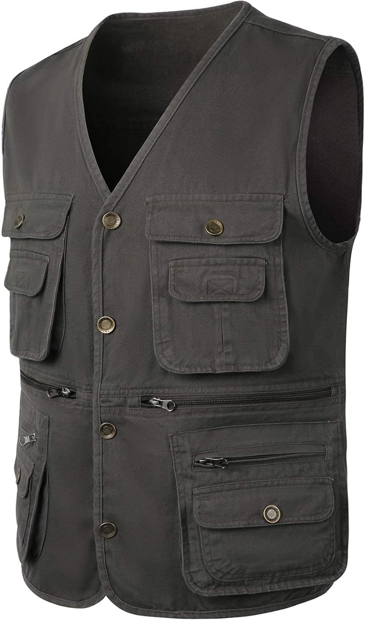 Herren Outdoor Weste Ärmellose Anglerweste mit Vielen Taschen Baumwolle Freizeit Jagd Weste Camping