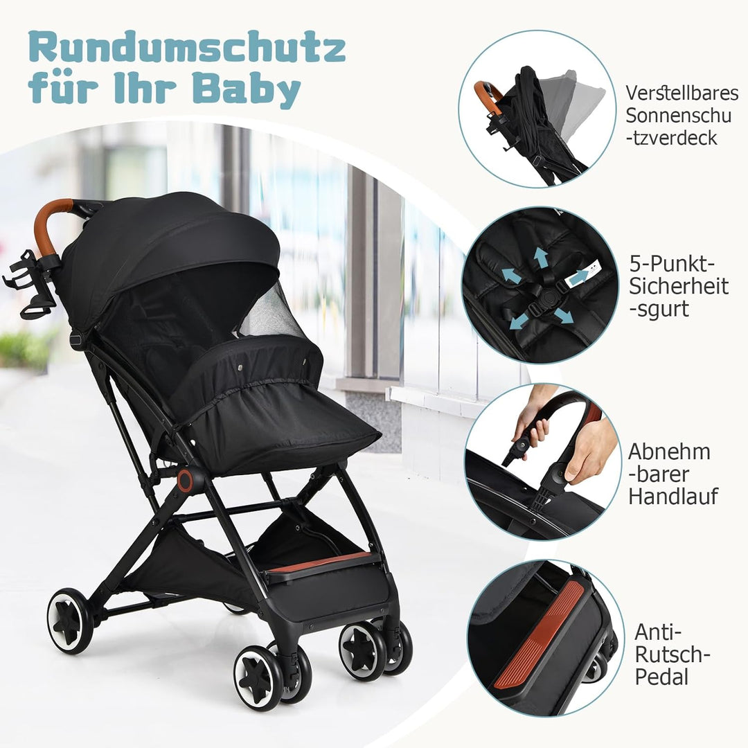 DREAMADE Klappbarer Kinderwagen, Buggy mit stufenlos verstellbarer Rückenlehne, Stroller mit Moskito