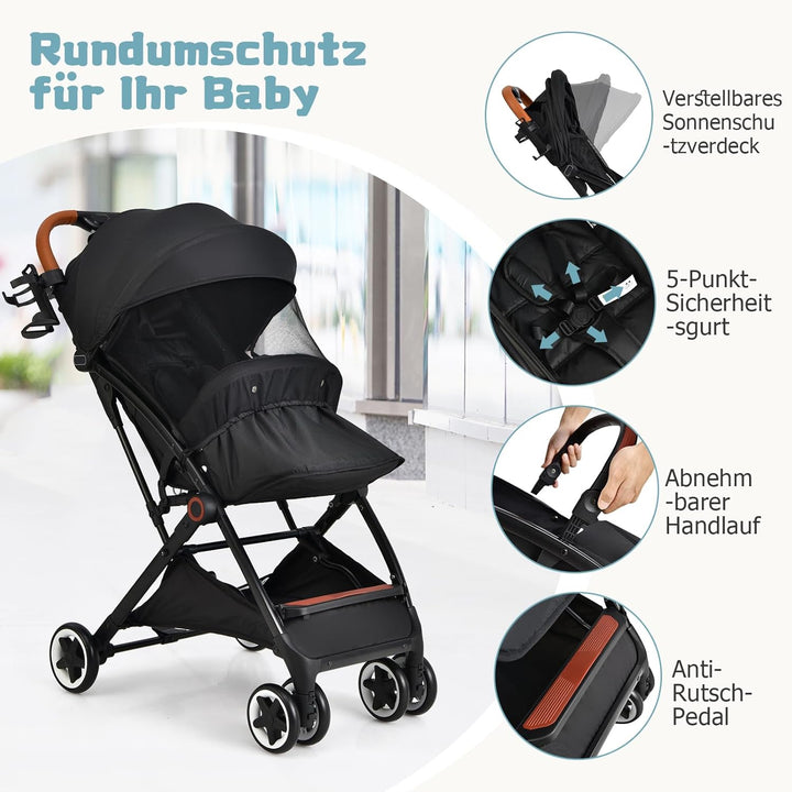 DREAMADE Klappbarer Kinderwagen, Buggy mit stufenlos verstellbarer Rückenlehne, Stroller mit Moskito