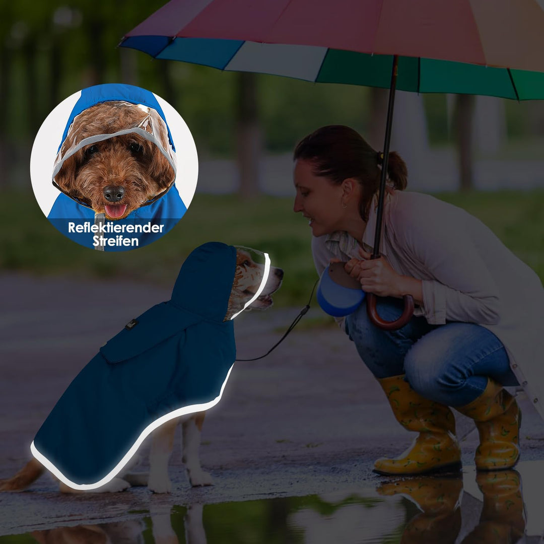 Wasserdichter Hunderegenmantel, Regenmantel für Grosse Hunde mit Kapuze und weichem Futter, Verstell