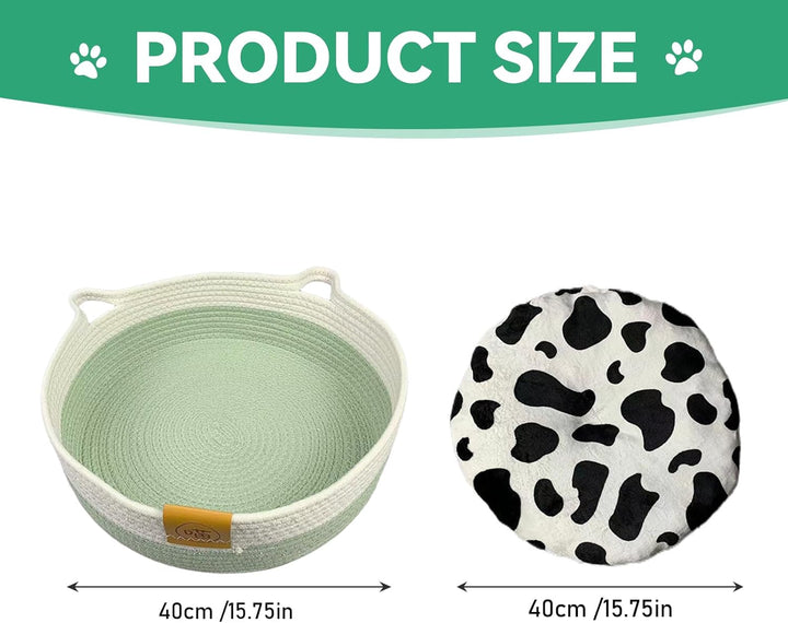 Katzenbett Waschbar aus Baumwollseilen, 40cm Katzenkörbchen mit Baumwollekissen, Katzenkorb Geflocht