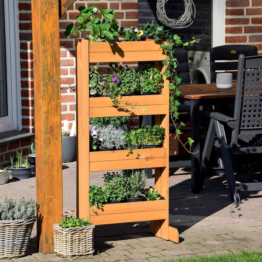 dobar 58373FSCe - Vertikales Blumenbeet aus Kiefernholz, Vertikales Hochbeet mit 4 Pflanzkästen, Gar