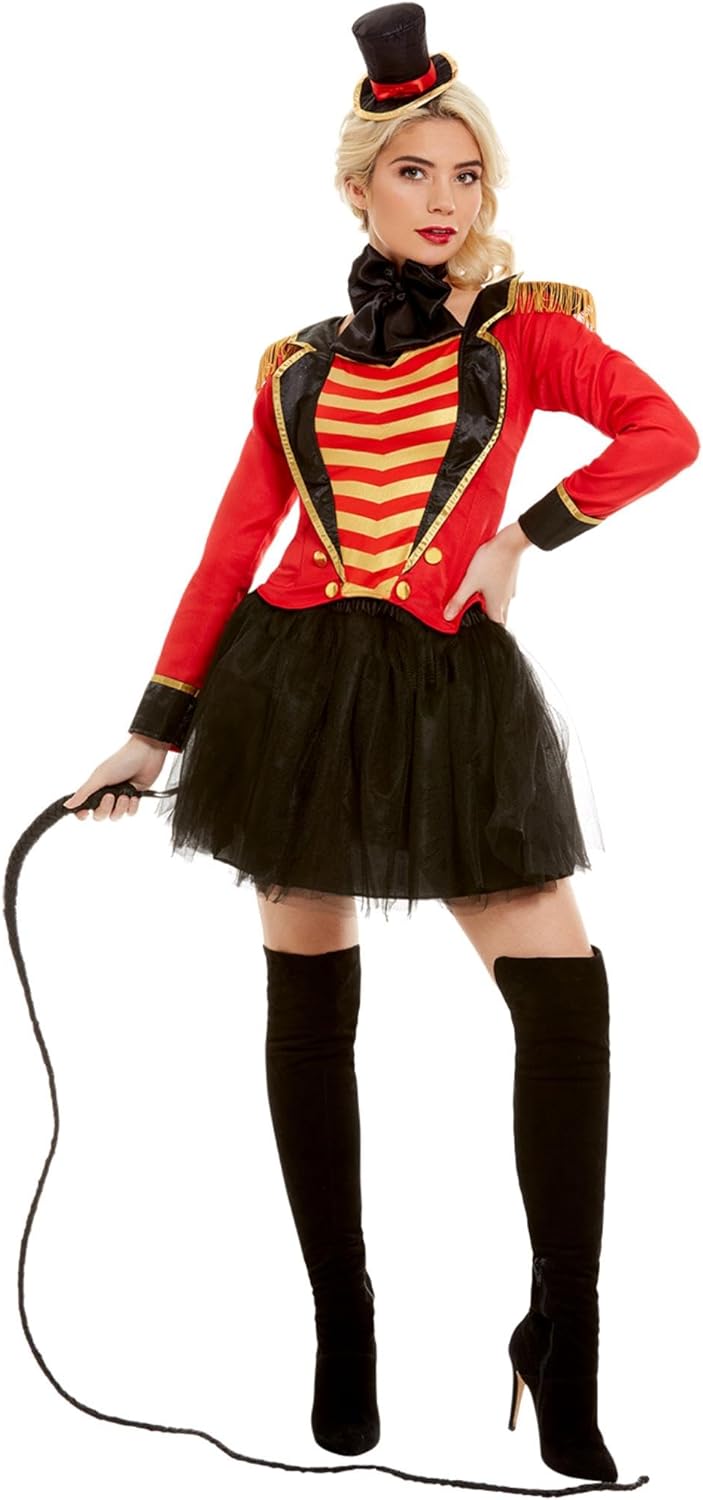 Deluxe Ringmaster Lady Costume, Red, with Jacket, Mock Shirt, Skirt & Headband (S) S - UK Size 08-10