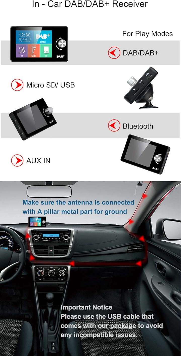 LEXXSON DAB Adapter für Autoradio | 2.8" buntes Display Radioadapter, tragbares DAB Transmitter Digi