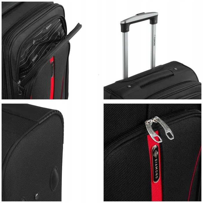 DIAMOND Weichschalen-Kabinenkoffer S 20" – Schwarz, Codura 1200D, 360° Rollen, Zahlenschloss, Erweit