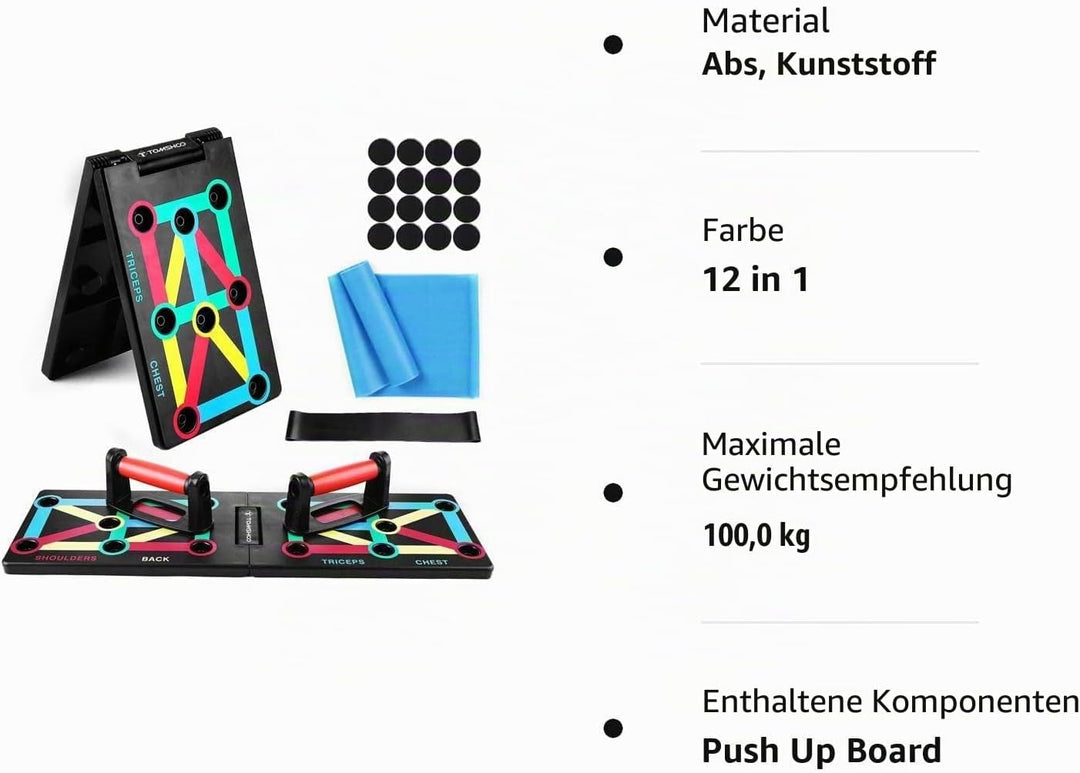 TOMSHOO Push Up Board mit liegestützgriffe, Faltbare Liegestütze mit Handgriff, Fitness Board Home T