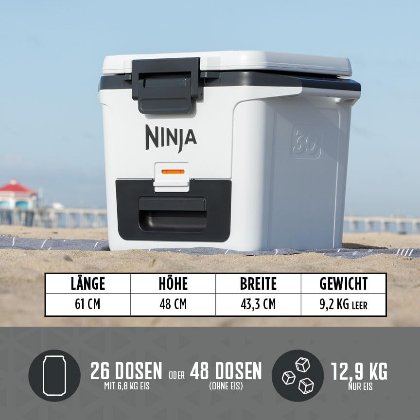 Ninja FrostVault Hard Cooler 28L, Premium isolierte Kühlbox, hält Eis bis zu 6 Tage, integrierte Tro