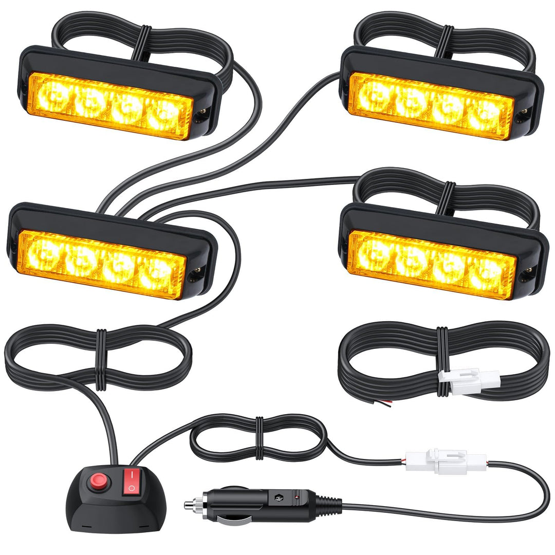 EYPINS 4X 4 LED Frontblitzer, Blinklicht Stroboskop Warnlicht Warnleuchte Notfall Warnung Blitzer Da