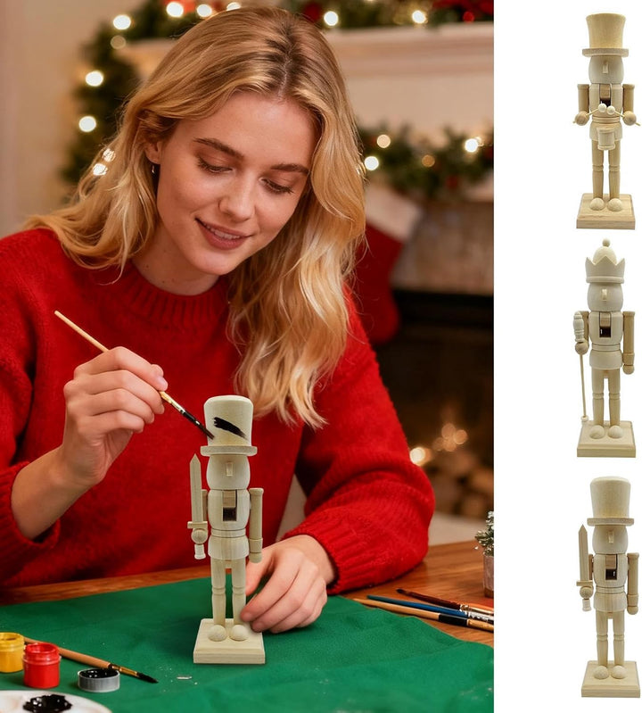3 Stück Weihnachtens Nussknacker Aus Holz Zum Selber Bemalen, Handgefertigt Bemalbar Weihnachts Holz