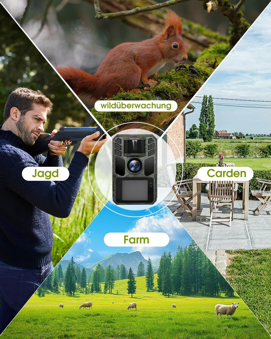 FKPCAM Wildkamera Solar WLAN mit Handyübertragung App, 4K HD Video 64MP Eingebaute 5000mAh Lithium-B