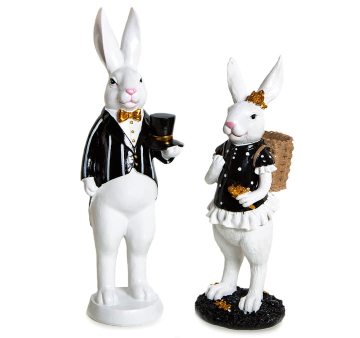 Logbuch-Verlag Elegantes Hasen Paar 30 cm Osterhasen Figuren Mann + Frau Hochzeitspaar schwarz weiss