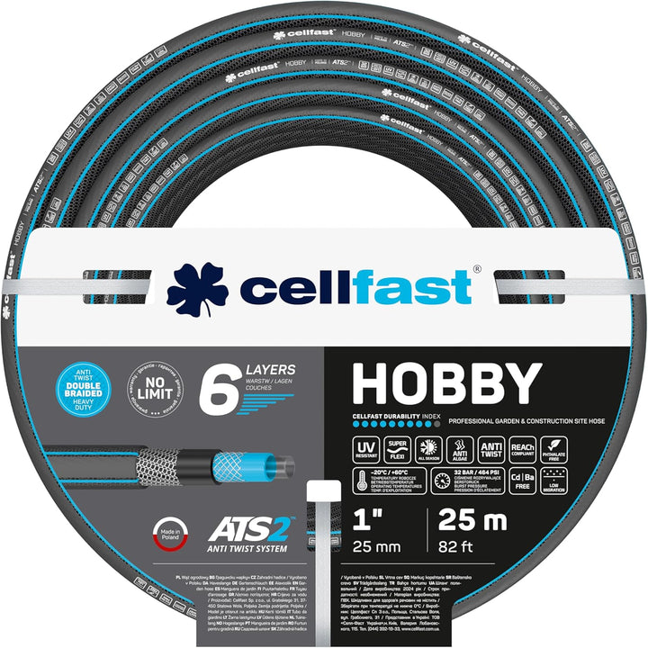 Cellfast Gartenschlauch Hobby, Formstabiler, Flexibel 6-lagiger Schlauch aus hochwertigem Doppelgefl