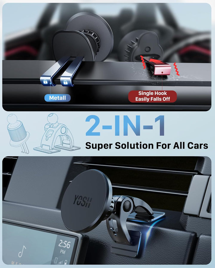 YOSH für MagSafe Autohalterung, 2 in 1 Handyhalterung Auto [Metall-Doppelhaken & 3M-Basis] für Dashb
