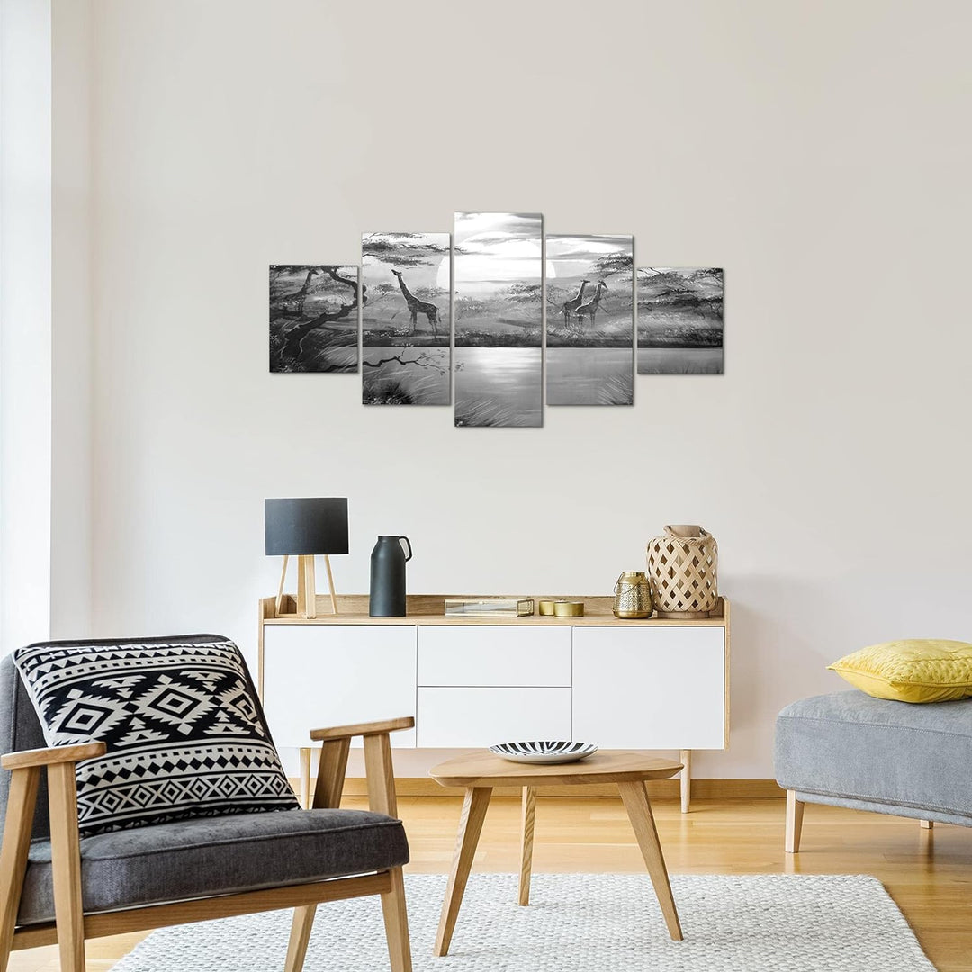 Runa Art Wandbilder Afrika Giraffe 5 Teilig Bild auf Vlies Leinwand Deko Wohnzimmer Schlafzimmer Sav