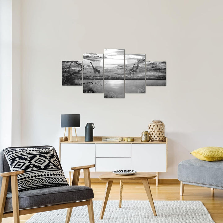 Runa Art Wandbilder Afrika Giraffe 5 Teilig Bild auf Vlies Leinwand Deko Wohnzimmer Schlafzimmer Sav