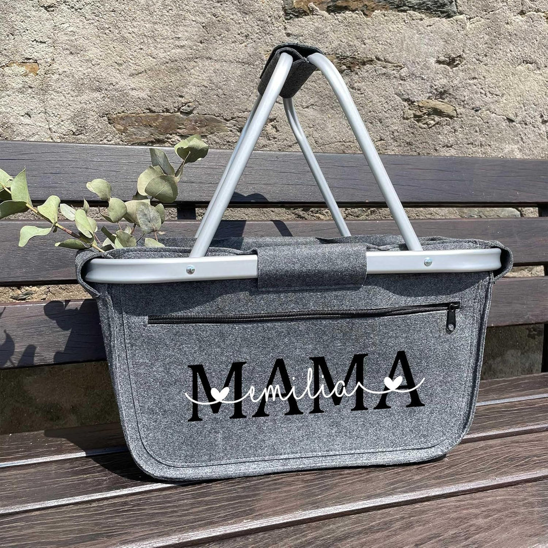 Einkaufskorb personalisiert Geschenk OMA MOM + Namen I Filzkorb Geburtstag Geburt Baby Kindernamen M