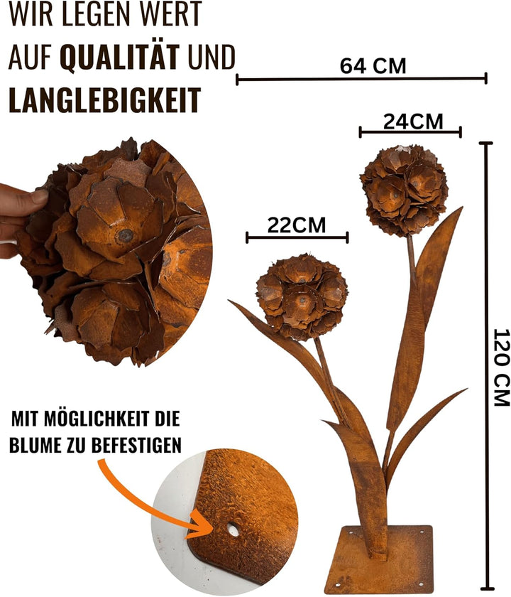 Terma Rost 3D Pusteblume XXL 120cm Höhe Pusteblume Gartendeko rost Gartenfigur gross Metallfigur Gar
