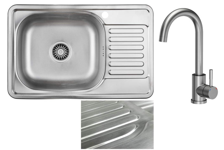 VBChome Einbauspüle mit Armatur 66x42 Satinstruktur Edelstahl Küchenspüle Spüle Ablagefläche Abtropf