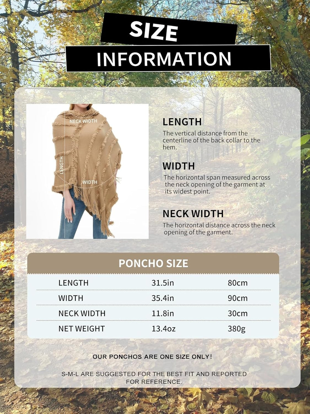 Ferand Poncho Damen mit Kapuze, Warmer Winterponcho, Gestreifte Cape Umhang mit Fransen Elegant, Gra