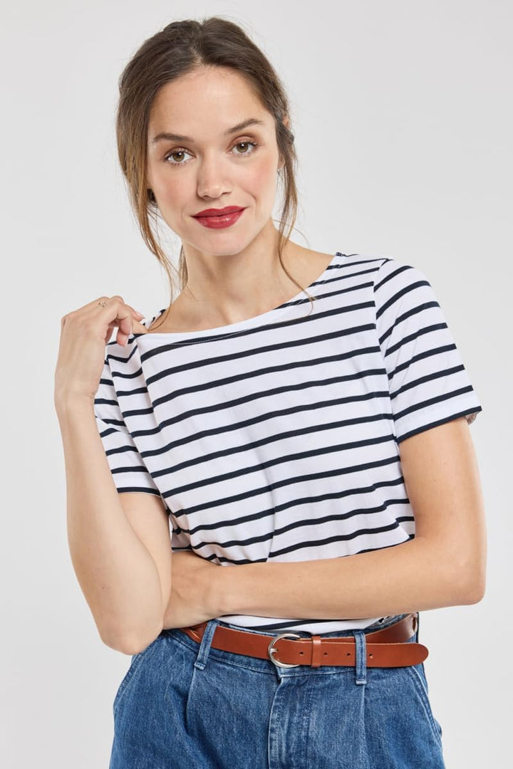 Armor Lux Damen Hoedic T-Shirt, Mehrfarbig (Blanc/Rich Navy Bi9), XXXX-Large (Herstellergrösse: 8)