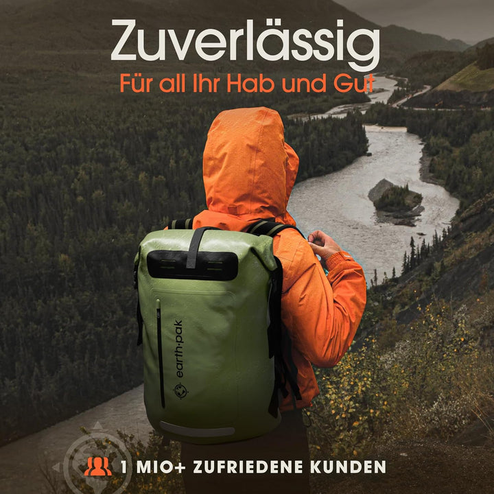 Earth Pak wasserdichter Rucksack – 35L / 55L Waterproof Backpack mit leistungsstarkem Rolltop Rollve