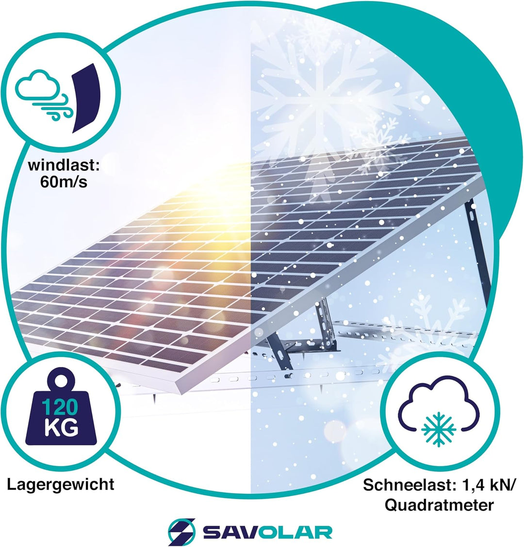 2 Sets SAVOLAR Solarmodul Halterung Balkonkraftwerk bis 117cm (46 Zoll) Winkel Einstellbar 0-90°, Ro