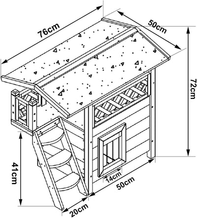 lionto Katzenhaus Lodge Holz für Katzen mit Terrasse und Treppe 77x50x73 cm, grau/weiss, Grau/Weiss