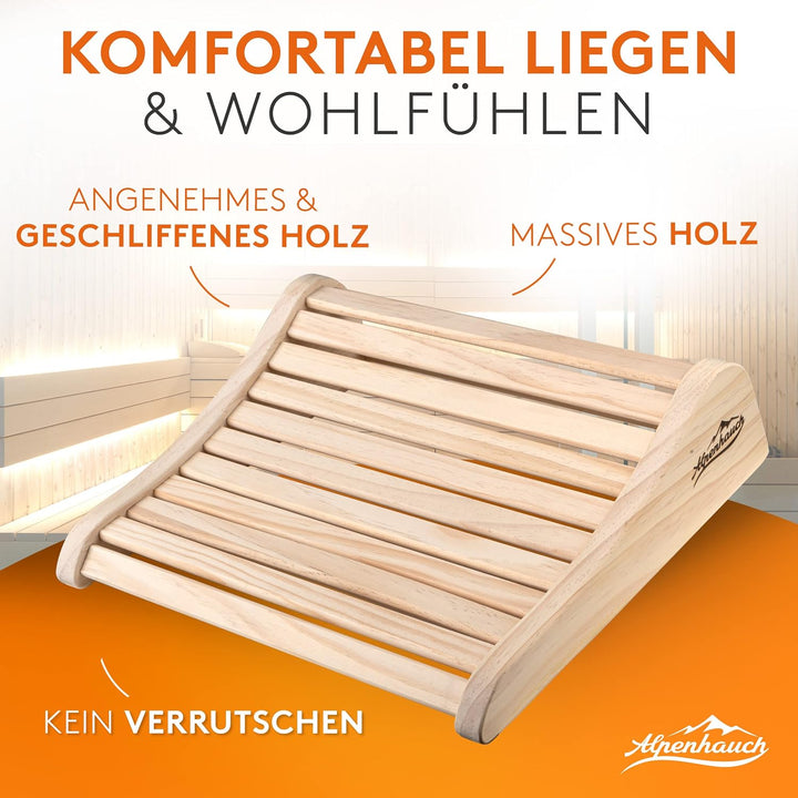 ALPENHAUCH Sauna Kopfstütze Holz [2 Stück] - Ergonomische Saunakopfstütze Holz - Edles Sauna Zubehör