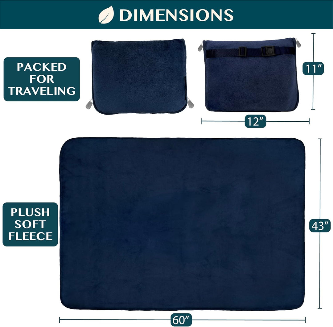 Reisedecke und -Kissen, Doppelreissverschlüsse, Clip on Strap | Warmes weiches Fleece 2-in-1 Combo D
