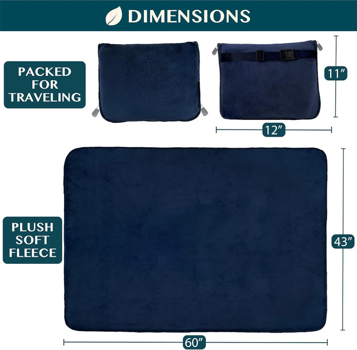 Reisedecke und -Kissen, Doppelreissverschlüsse, Clip on Strap | Warmes weiches Fleece 2-in-1 Combo D