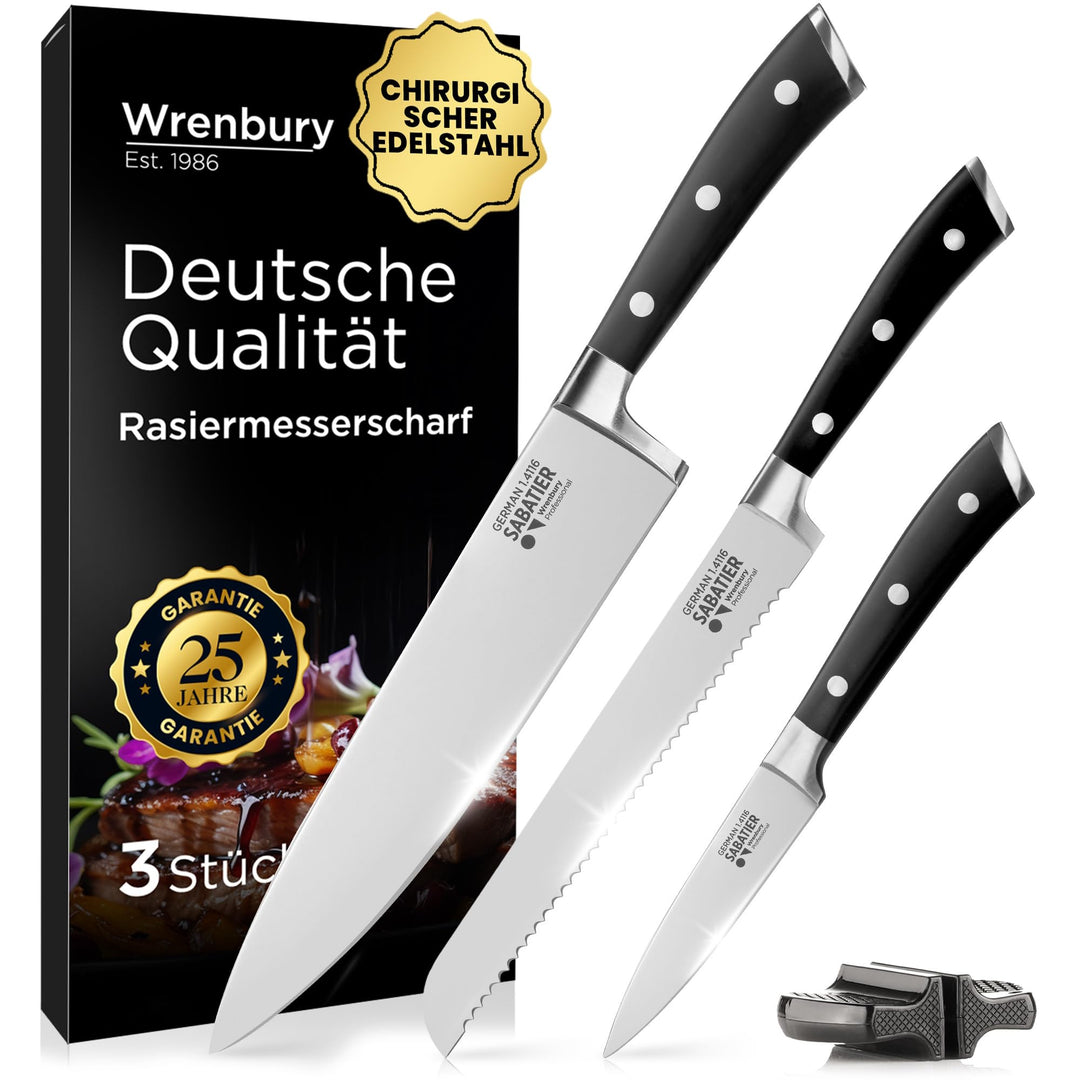 Wrenbury Messerset – inklusive Schneidemesser, Brotmesser und Schälmesser – 3-teilig aus deutschem E
