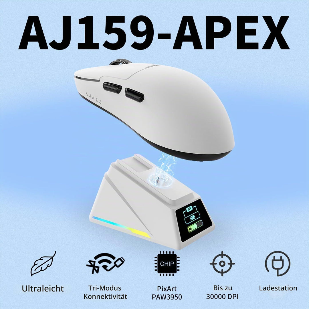 AJAZZ AJ159 APEX Wireless Gaming Mouse with RGB Magnetic Charging Base, Lightweight 56 Gram Design,