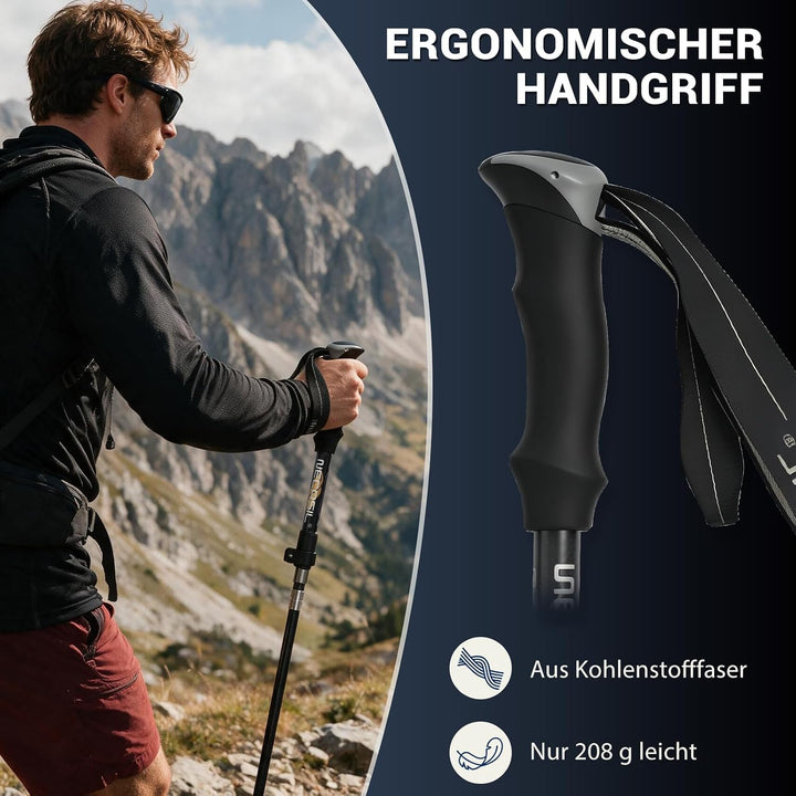Premium Carbon Wanderstöcke Ultraleicht, Verstellbare Trekkingstöcke 107-125cm mit Korkgriff &amp; Eva-V