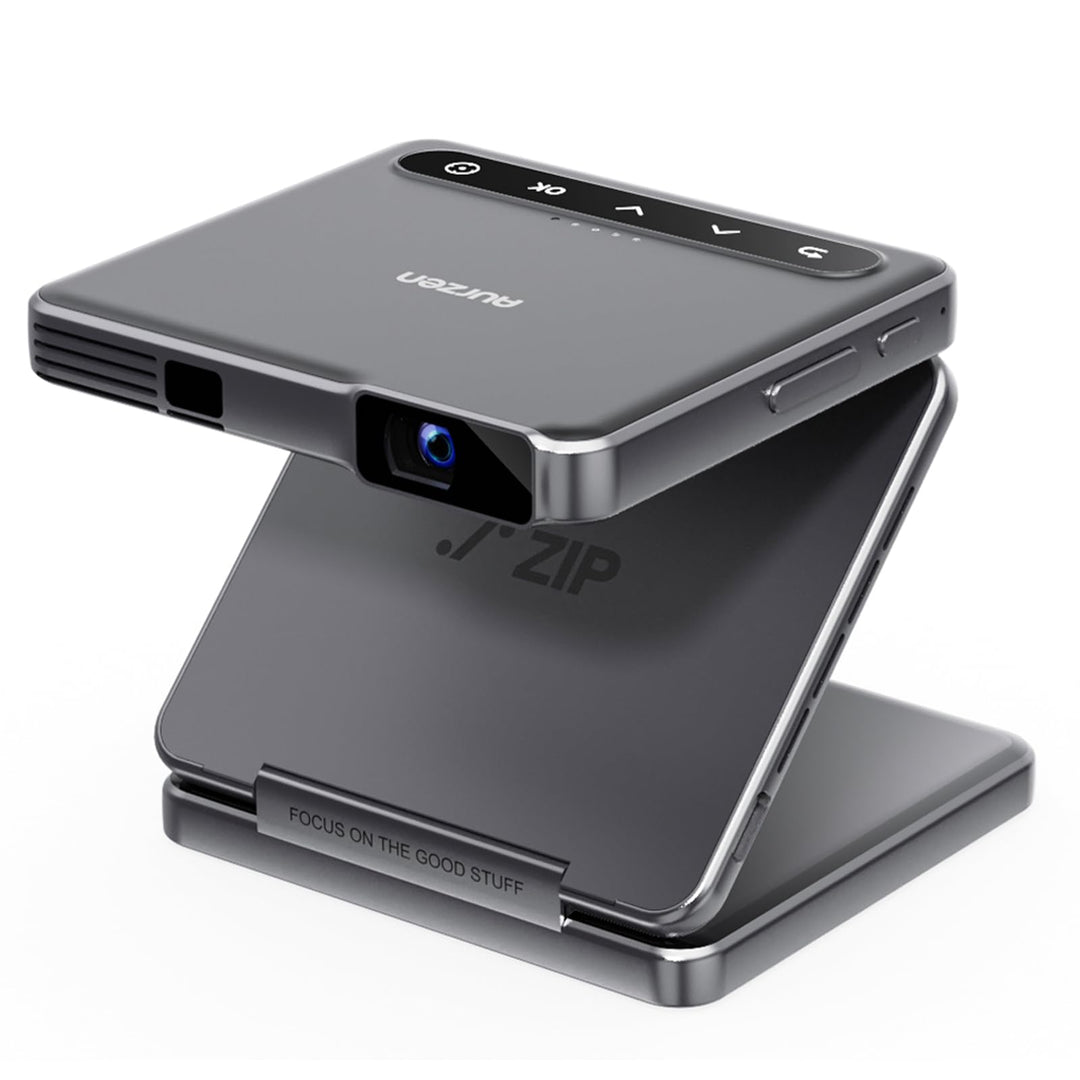 Aurzen Zip Tri-Fold Mini Beamer mit Akku, 4K Unterstützt Smart Beamer Klein Tragbarer Projektor Outd