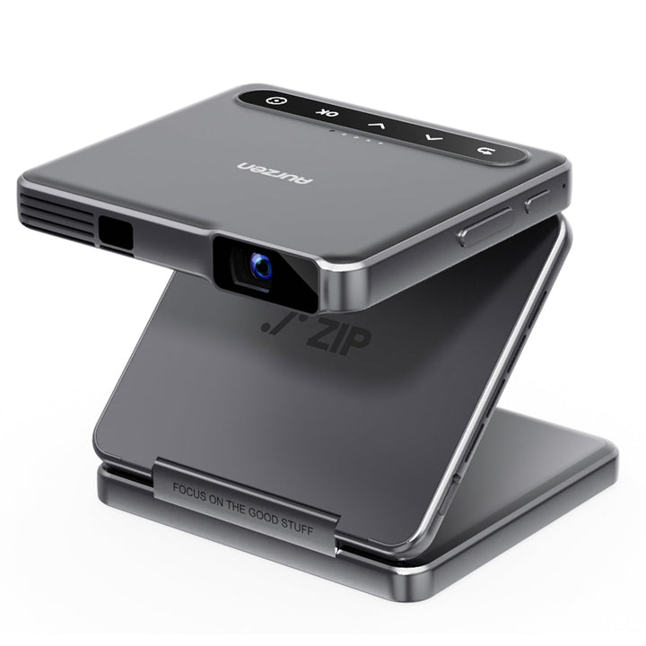 Aurzen Zip Tri-Fold Mini Beamer mit Akku, 4K Unterstützt Smart Beamer Klein Tragbarer Projektor Outd