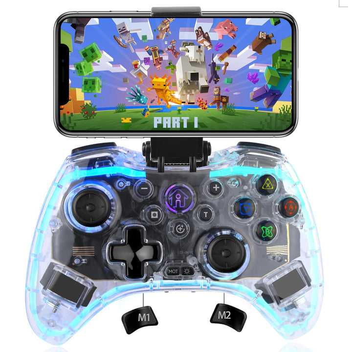 Megadream Wireless Controller für iPhone, MFi RGB Transparent Mobile Game Gamepad Joystick mit Turbo