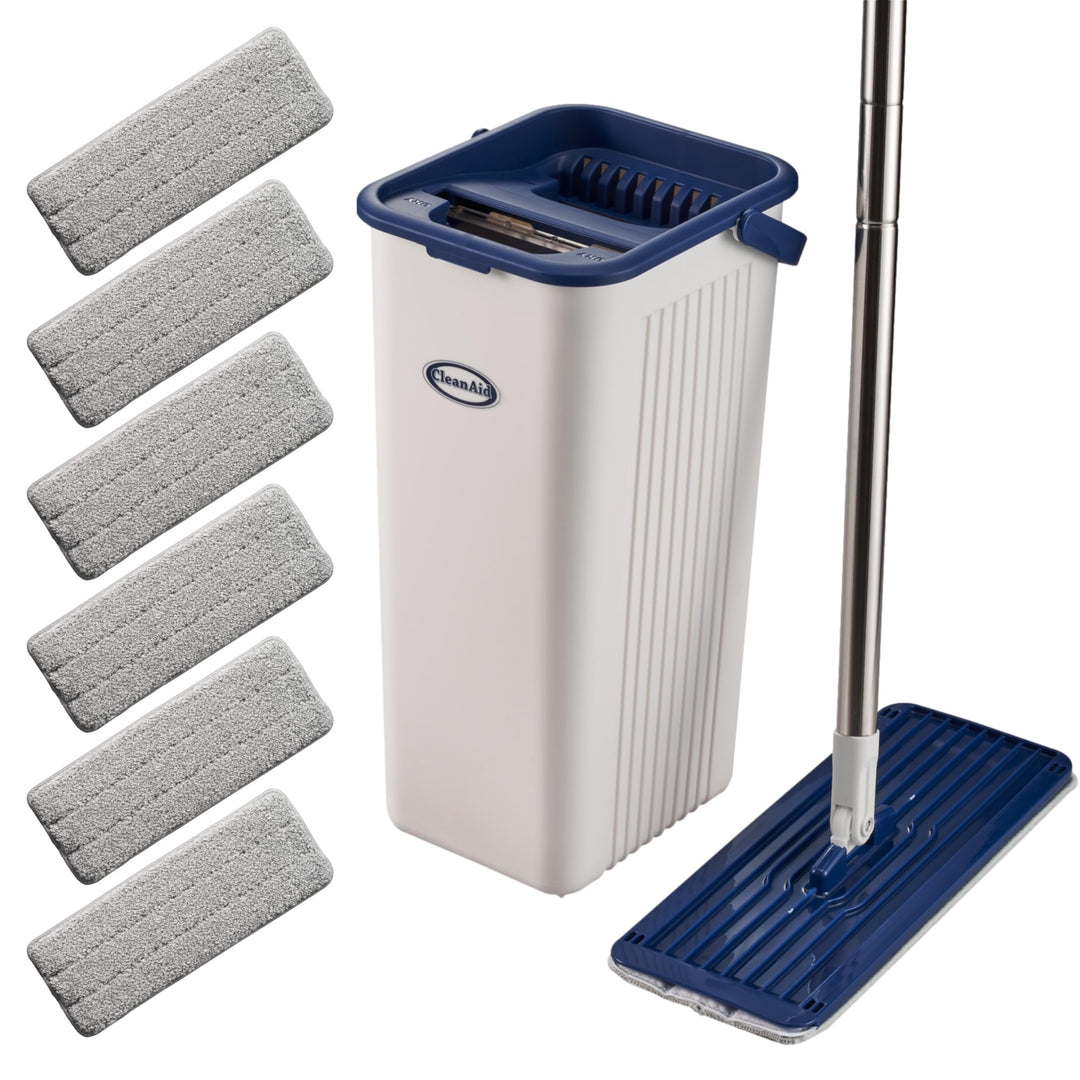 Formosa 2 Bodenwischer Wischmopp Set mit Eimer- 360° Flachwischer, Extra Langer 155 cm Edelstahl Sti
