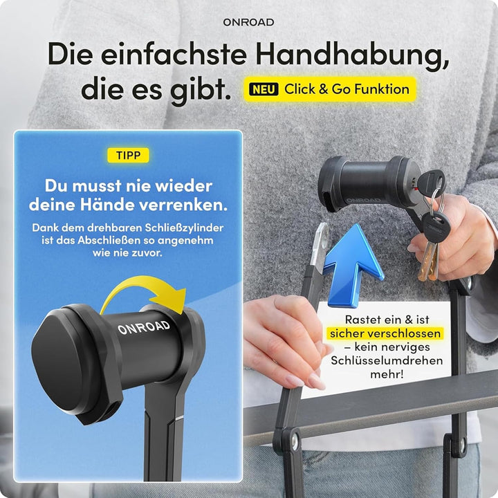Faltschloss Fahrrad Onlock Ultra 120cm diebstahlsicher – Fahrradschloss hohe Sicherheit - Robustes &