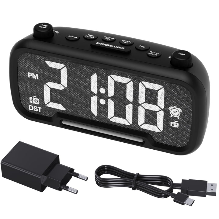 Radiowecker mit Bluetooth-Lautsprecher, Digitaler Wecker mit Typ-C Ladeanschluss, Nachtlicht, Snooze